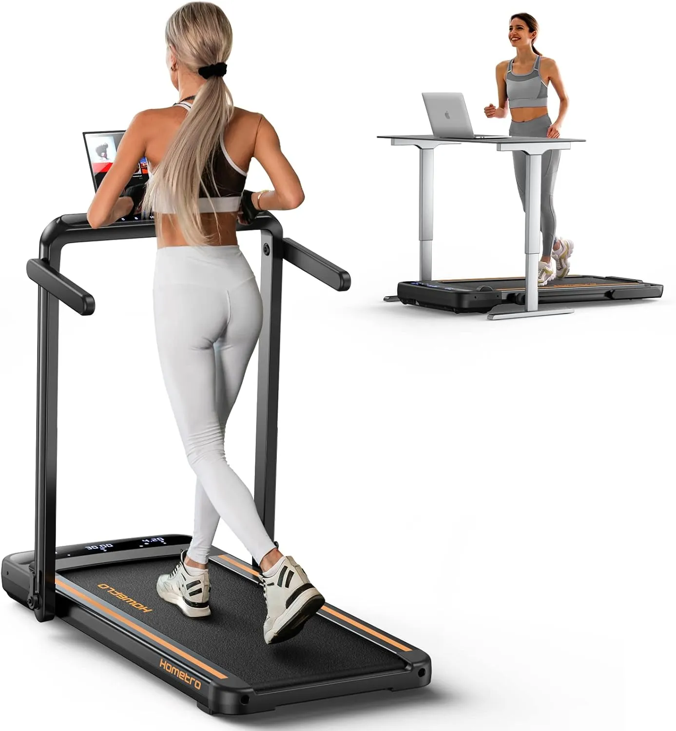 Laufband für zuhause klappbar, mit App-Treadmill bis 14 km/h & Walking pad klappbar bis für Zuhause,unter dem Schreibtisch mit Fernbedienung,Montagefrei,Holder und LED-Display für Zuhause, Büro