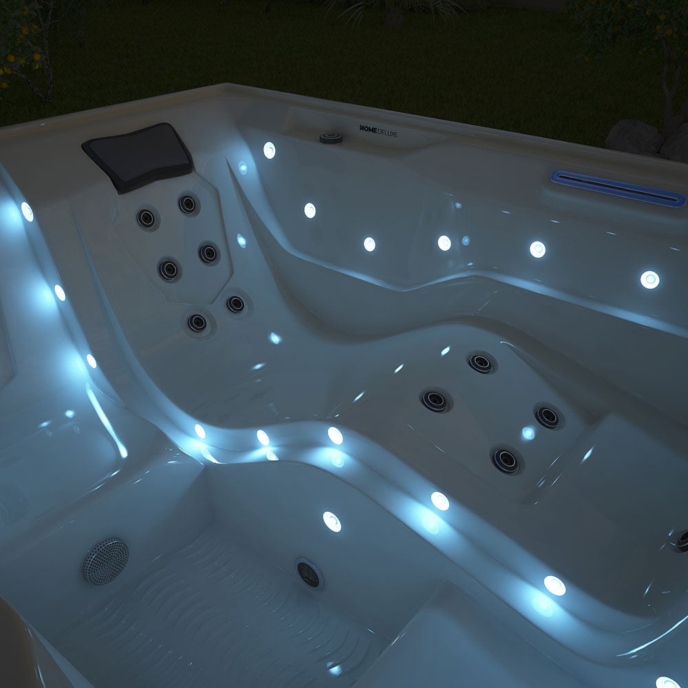 Home Deluxe - Buitenwhirlpool - STREAM PURE - Afmetingen: 211 x 157 x 75 cm - Incl. verwarming, 24 massagestralen en 4 buitenlampen | Buitenwhirlpool spa voor 3 personen