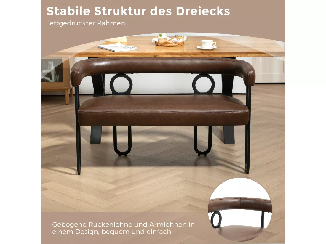 Haobosic - Canapé Double en PU Cuir Brun Foncé avec Dossier Arrondi, Cadre Métallique Robuste, Design Moderne et Élégant, Capacité de 250 kg