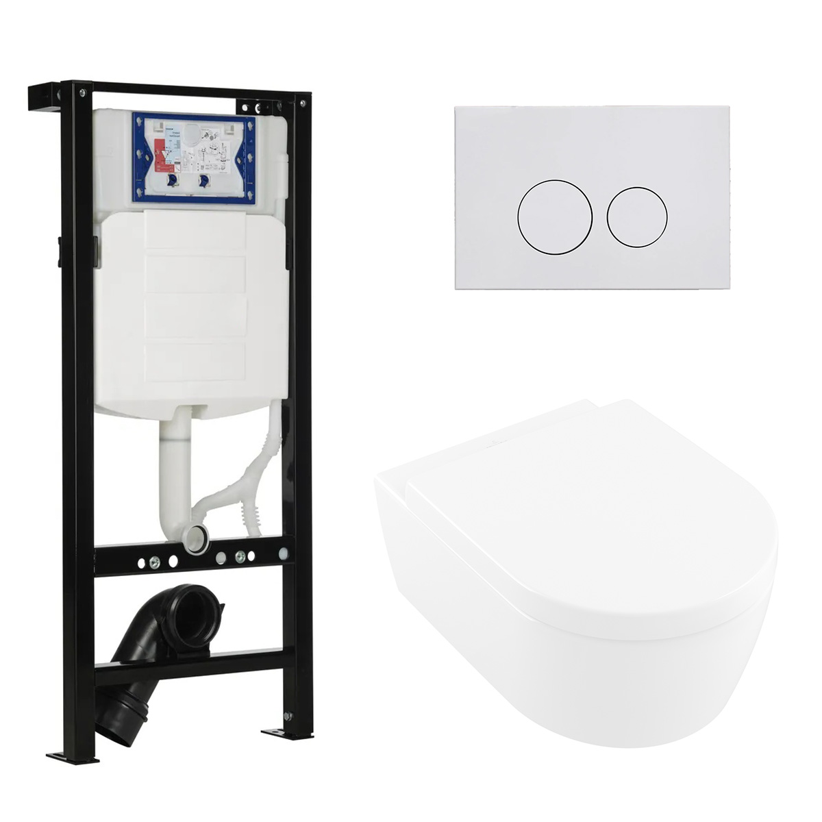 Geberit UP320 met Plieger frame toiletset met Villeroy & Boch Avento randloos toilet CeramicPlus met softclose zitting