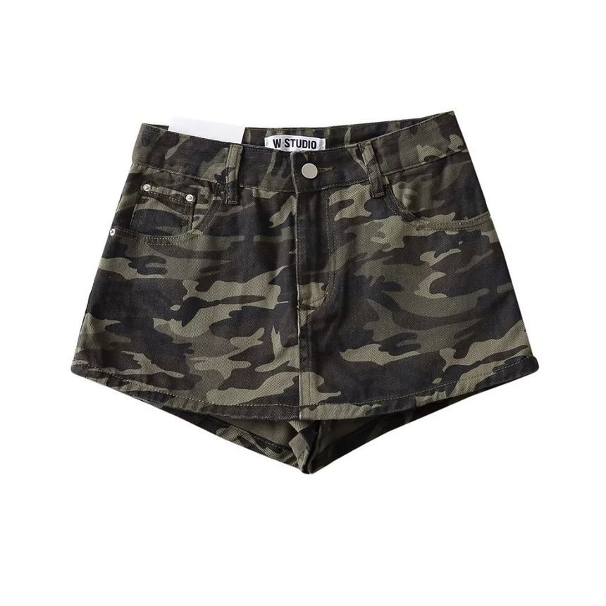 Osion - Hoge taille camouflage print potlood denim skort
