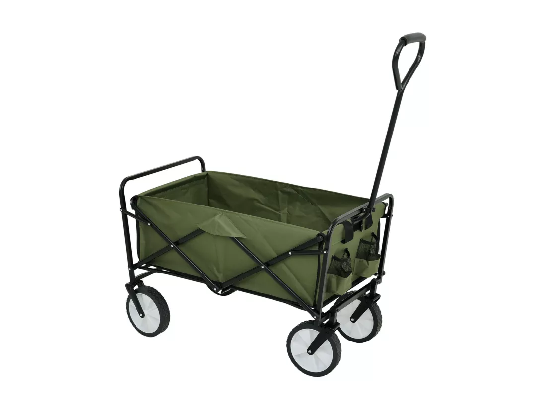 Chariot pliant de plage avec roues en plastique et capacité de charge maximale de 120 kg en vert