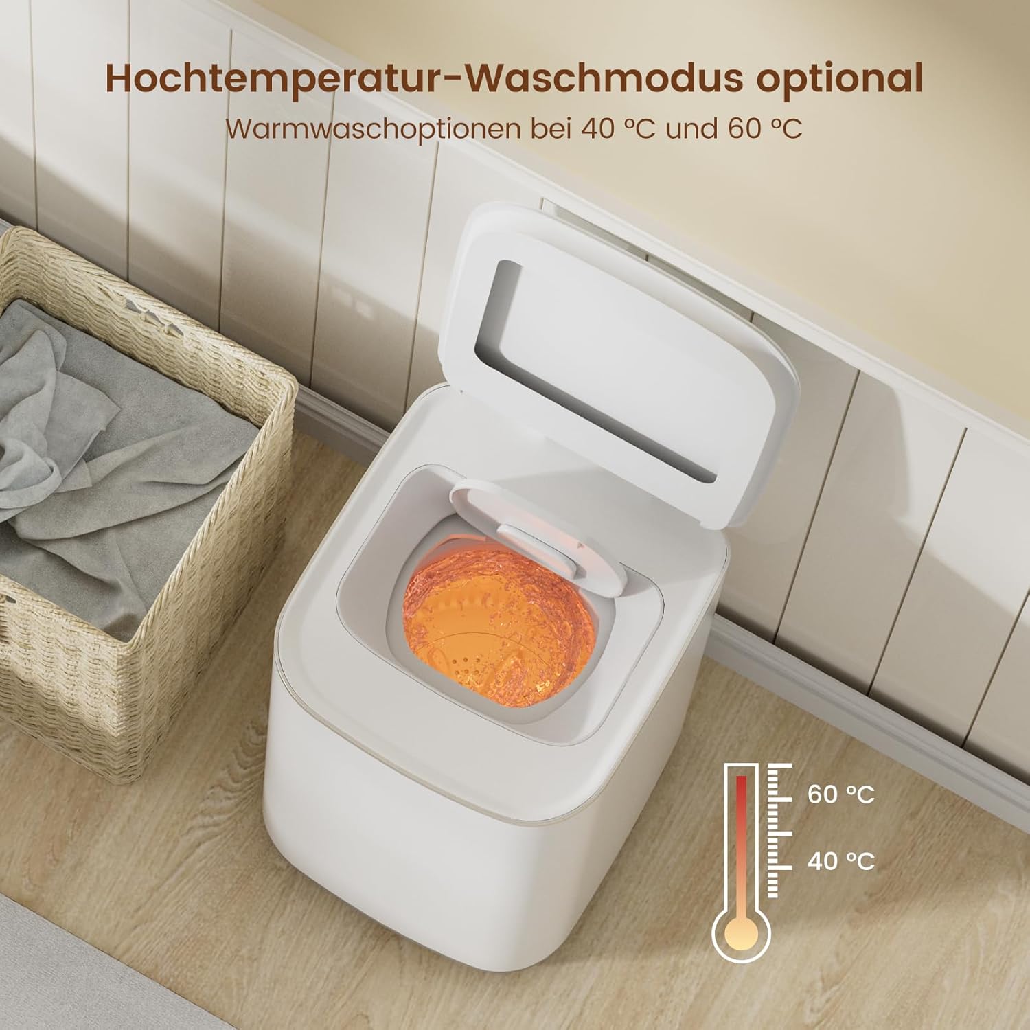 HAVA Mini Waschmaschine, 3 kg Fassungsvermögen Kleine Waschmaschine & Schleuder, Vollautomatisch mit 8 Programmen, Heißwaschfunktion & Ablaufpumpe, Platzsparend für Wohnungen, Wohnheime und Wohnmobile