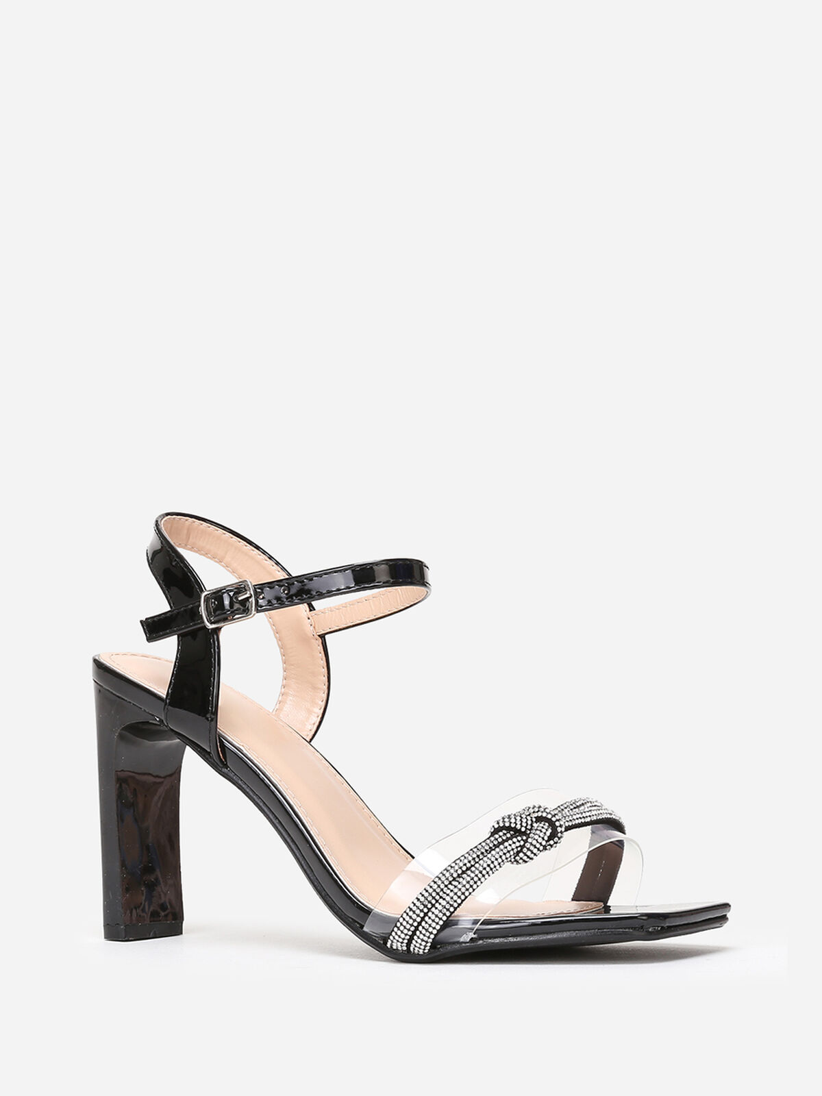 Sandales carrées vernies à strass- Noir