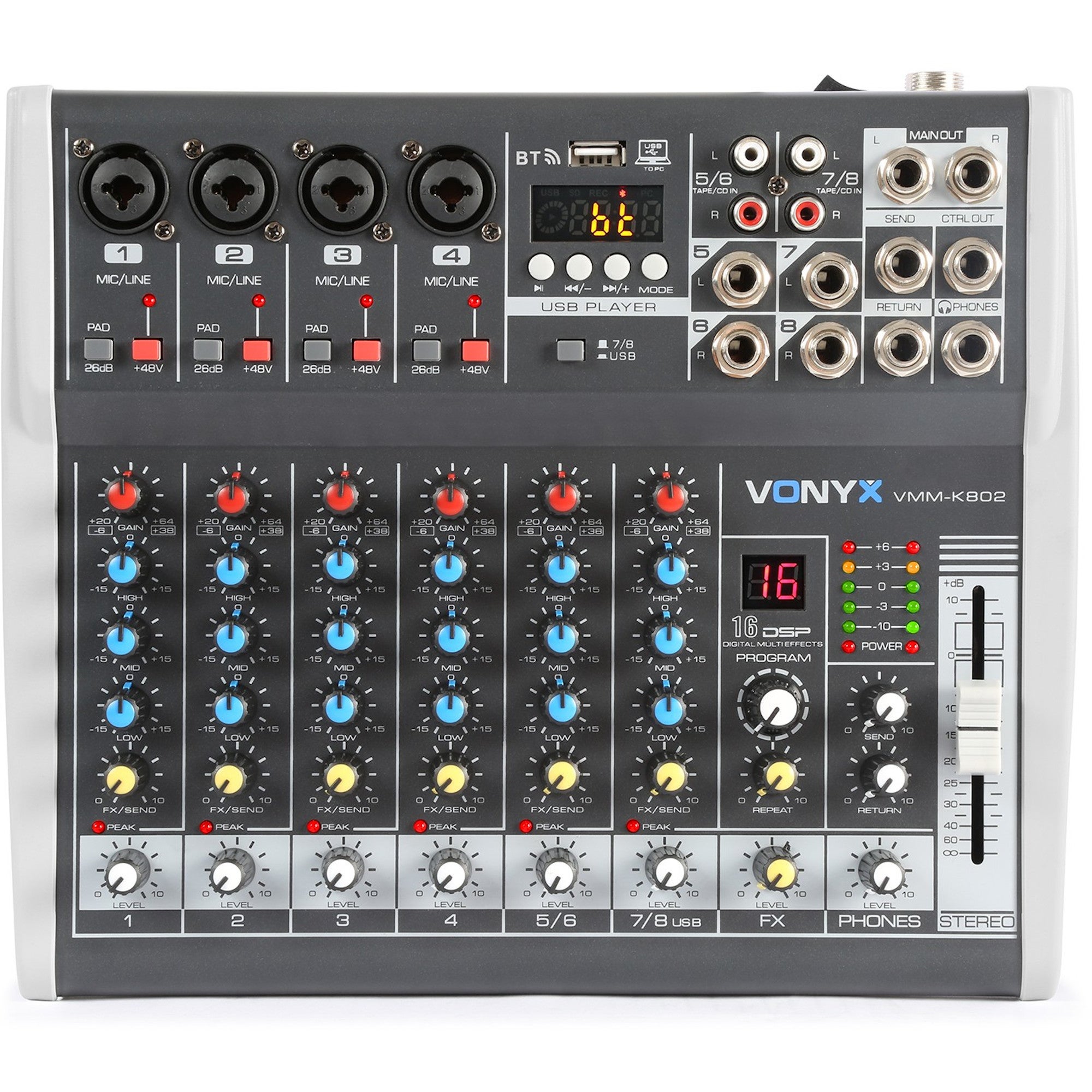 Vonyx VMM-K802 8-kanaals mixer met USB-interface