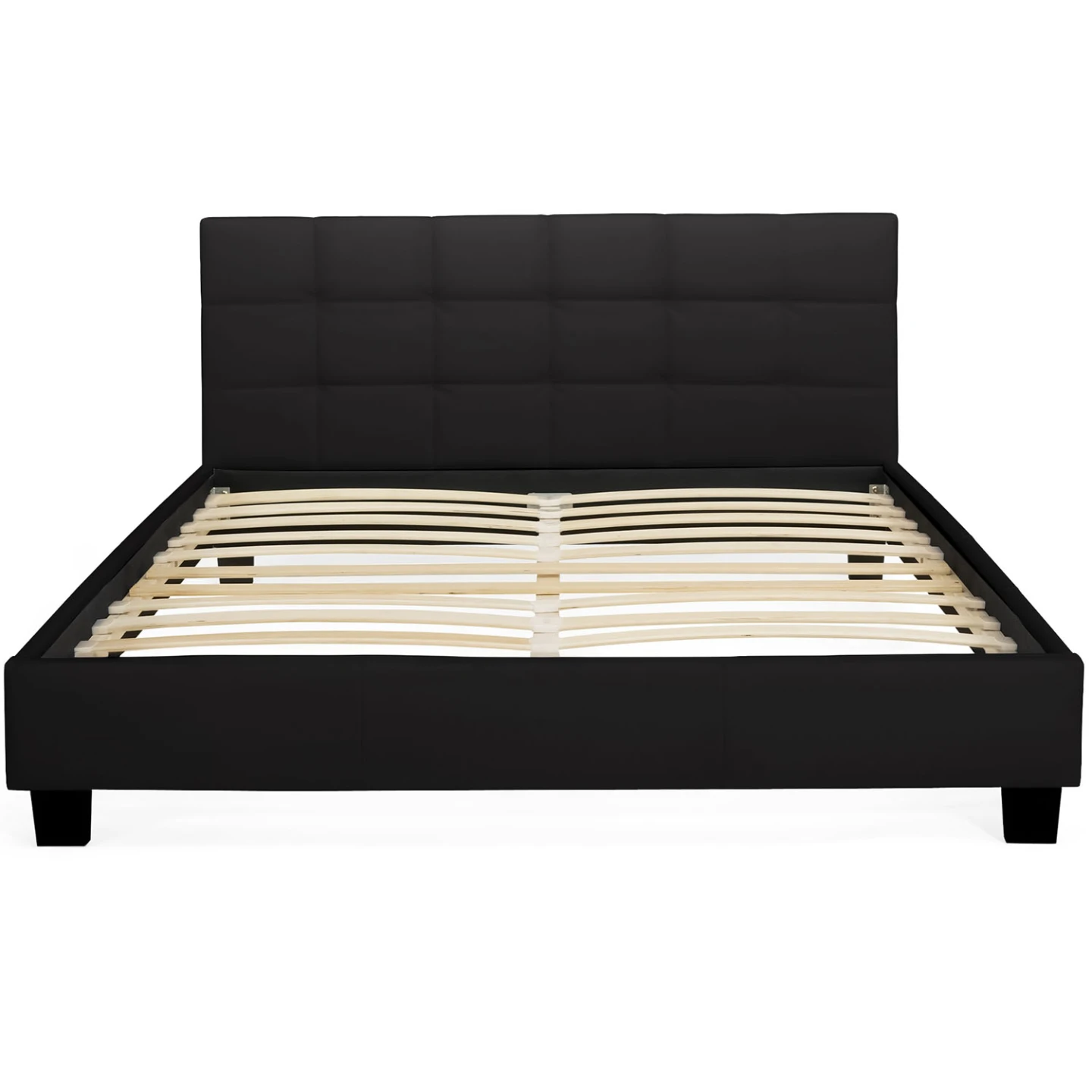 Lit double CHARLOTTE avec tête de lit et sommier 140 x 190 cm PVC noir