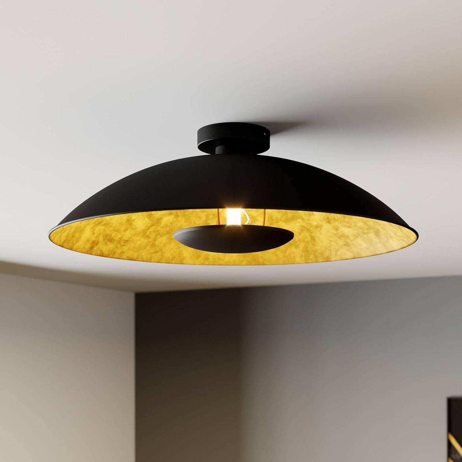 Lindby Deckenlampe schwarz, gold Ø 60 cm Deckenleuchte Metall 1x E27 ohne Leuchtmittel Deckenbeleuchtung Wohnzimmer Esszimmer Schlafzimmer