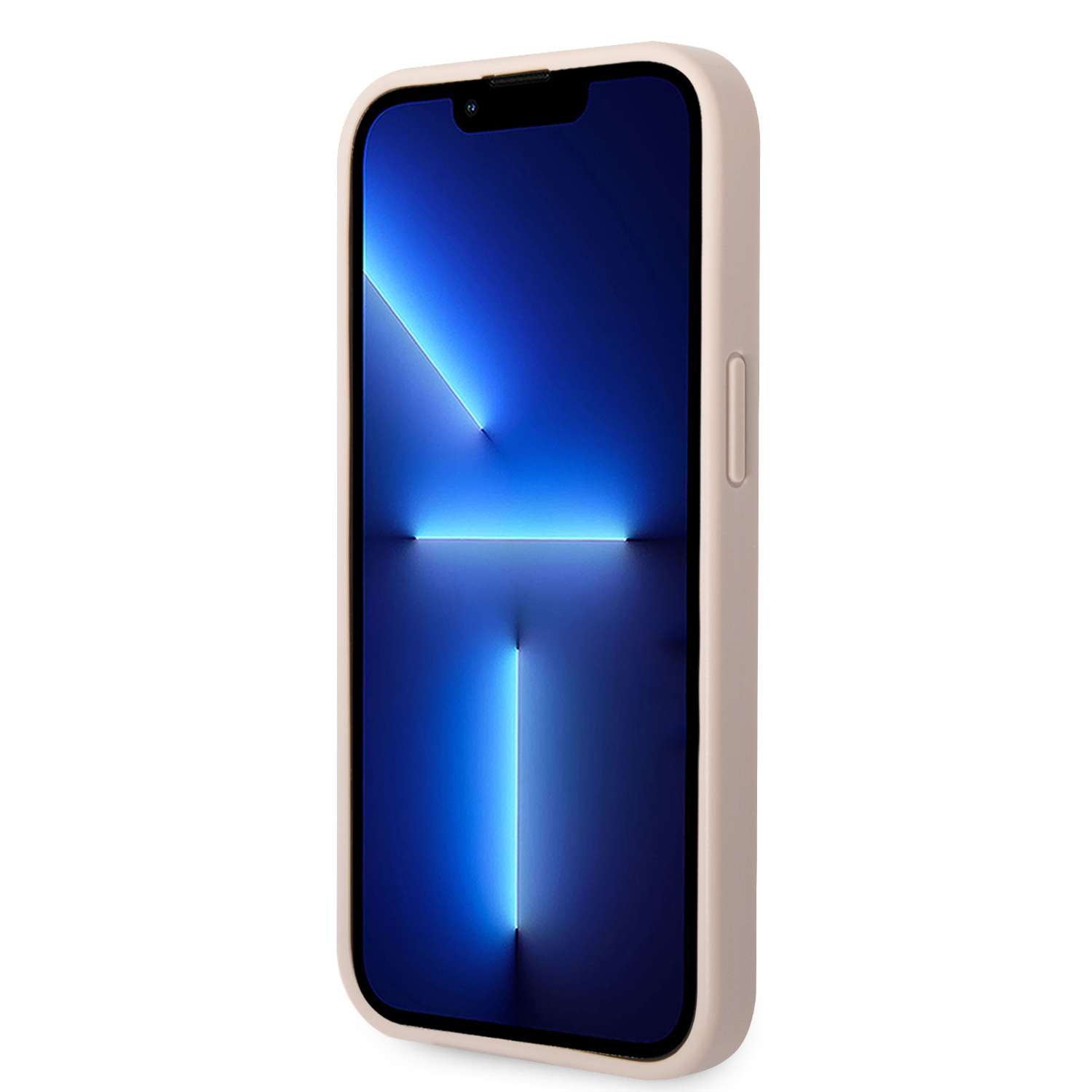 iPhone 14 Leder Hardcase Hülle Metall Logo (GUHCP14S4GMGPI) - Rosa / Gold