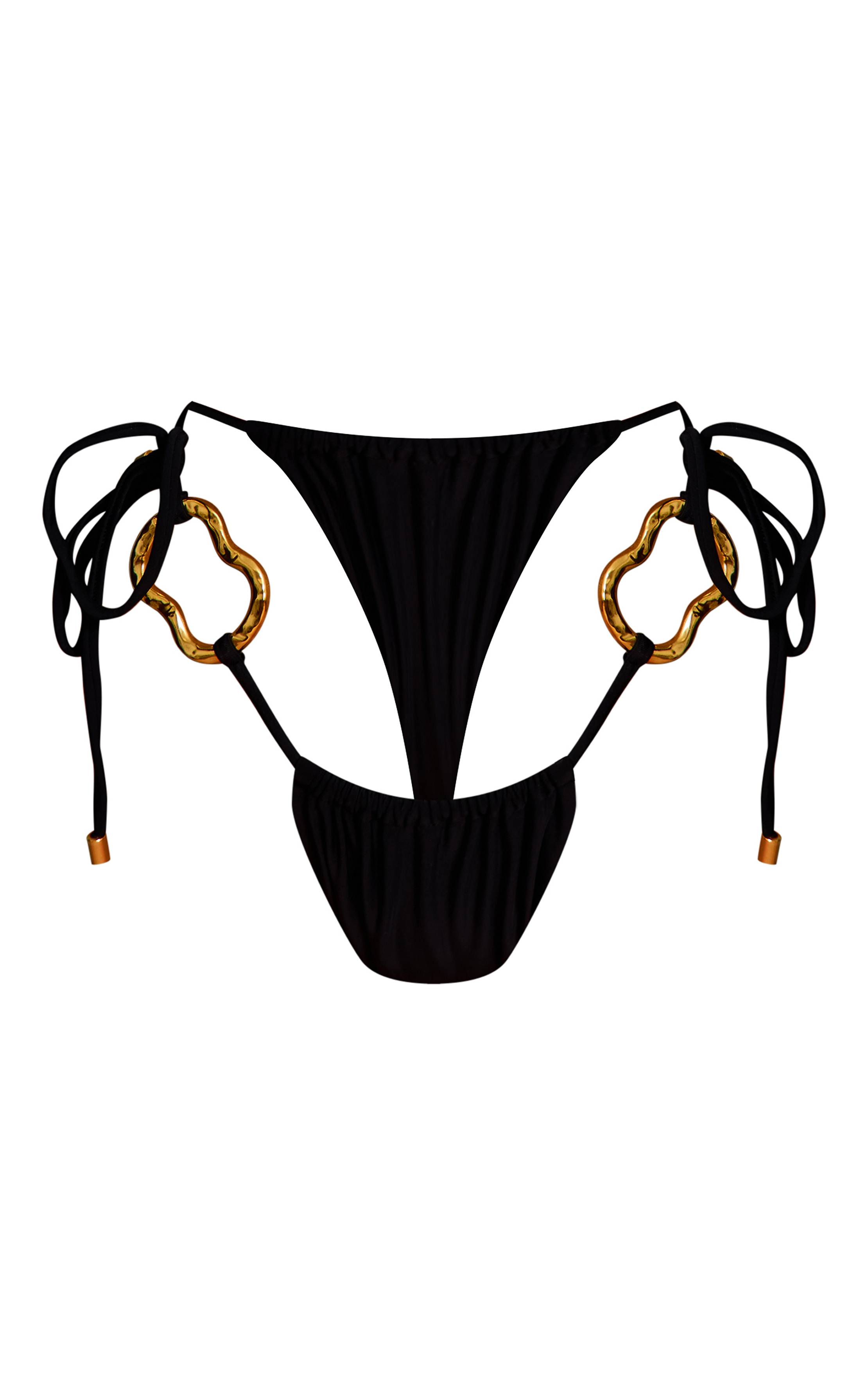Noir Bas De Bikini À Liens Latéraux Avec Détails Garniture