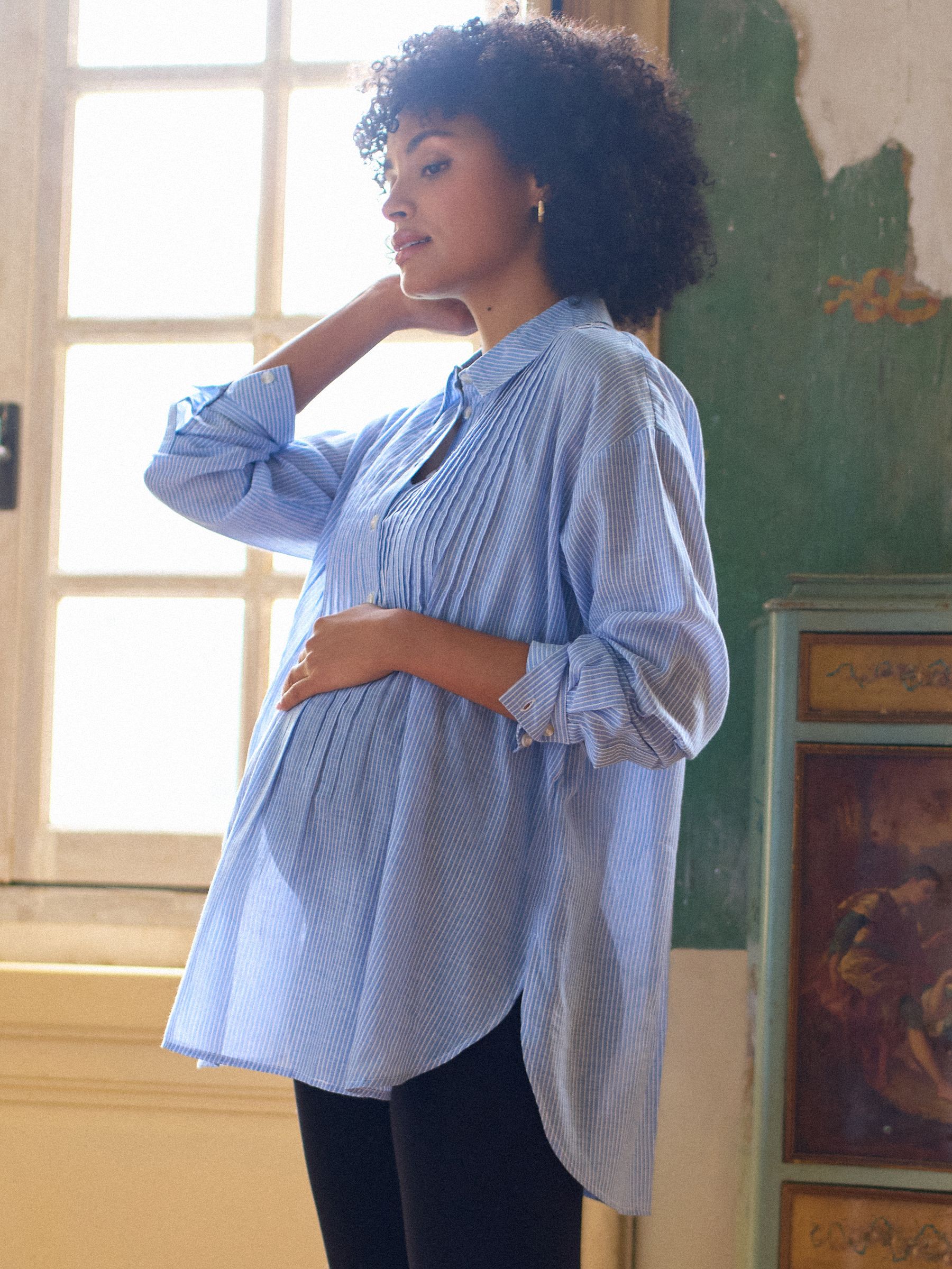 Seraphine Maternity Pin-tuck Ticking Shirt