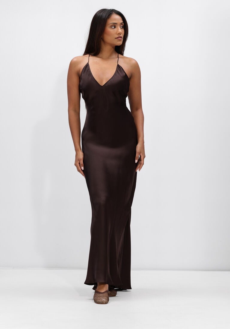 bruine anine bing jurken laurel dress deep brown