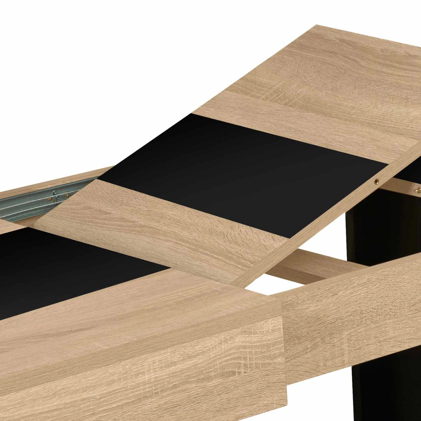 Table à manger extensible rectangle PHOENIX 4-8 personnes bois et noir bande centrale noire 160-200 cm