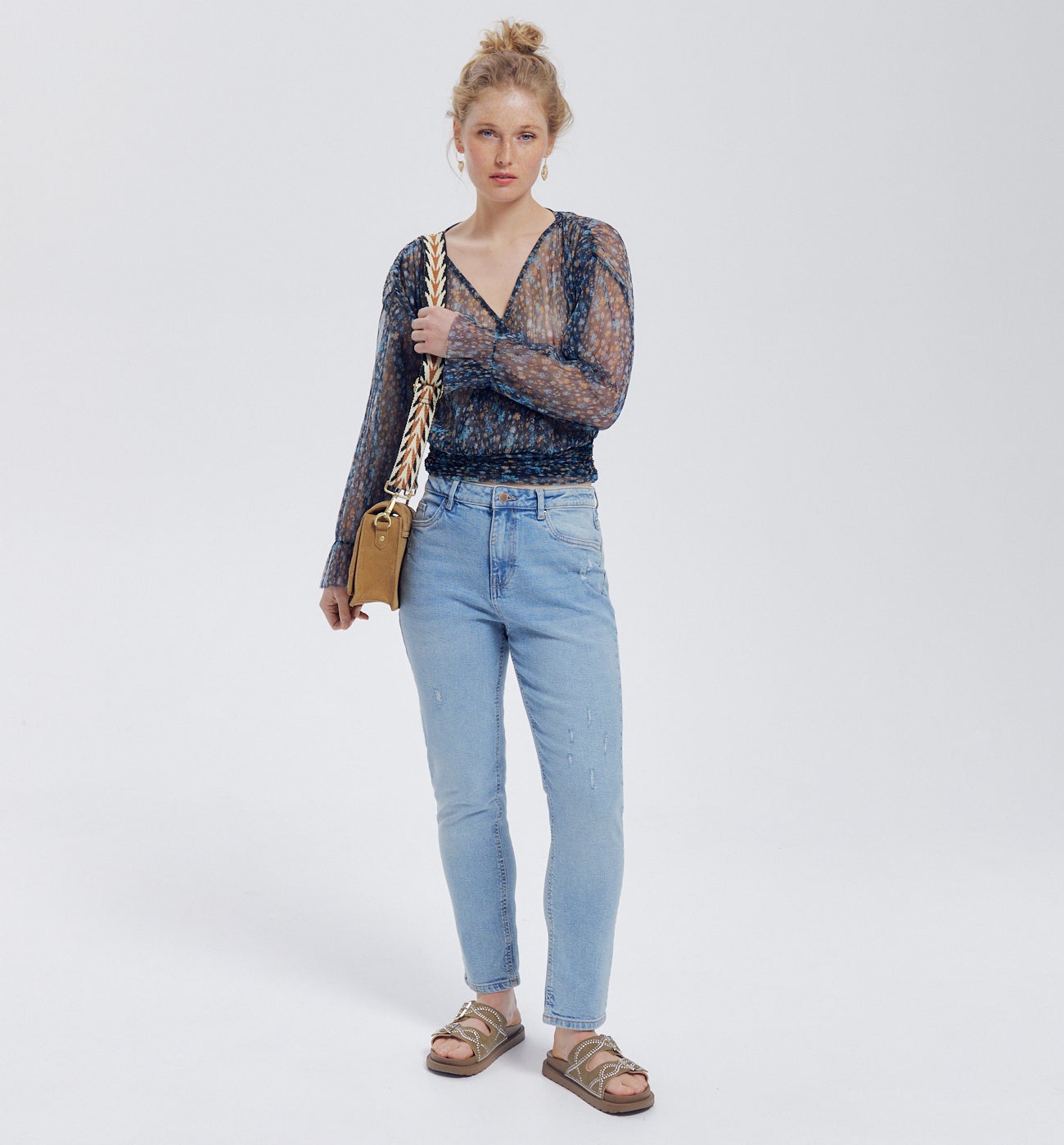 Blouse en résille imprimée - Imprimé noir