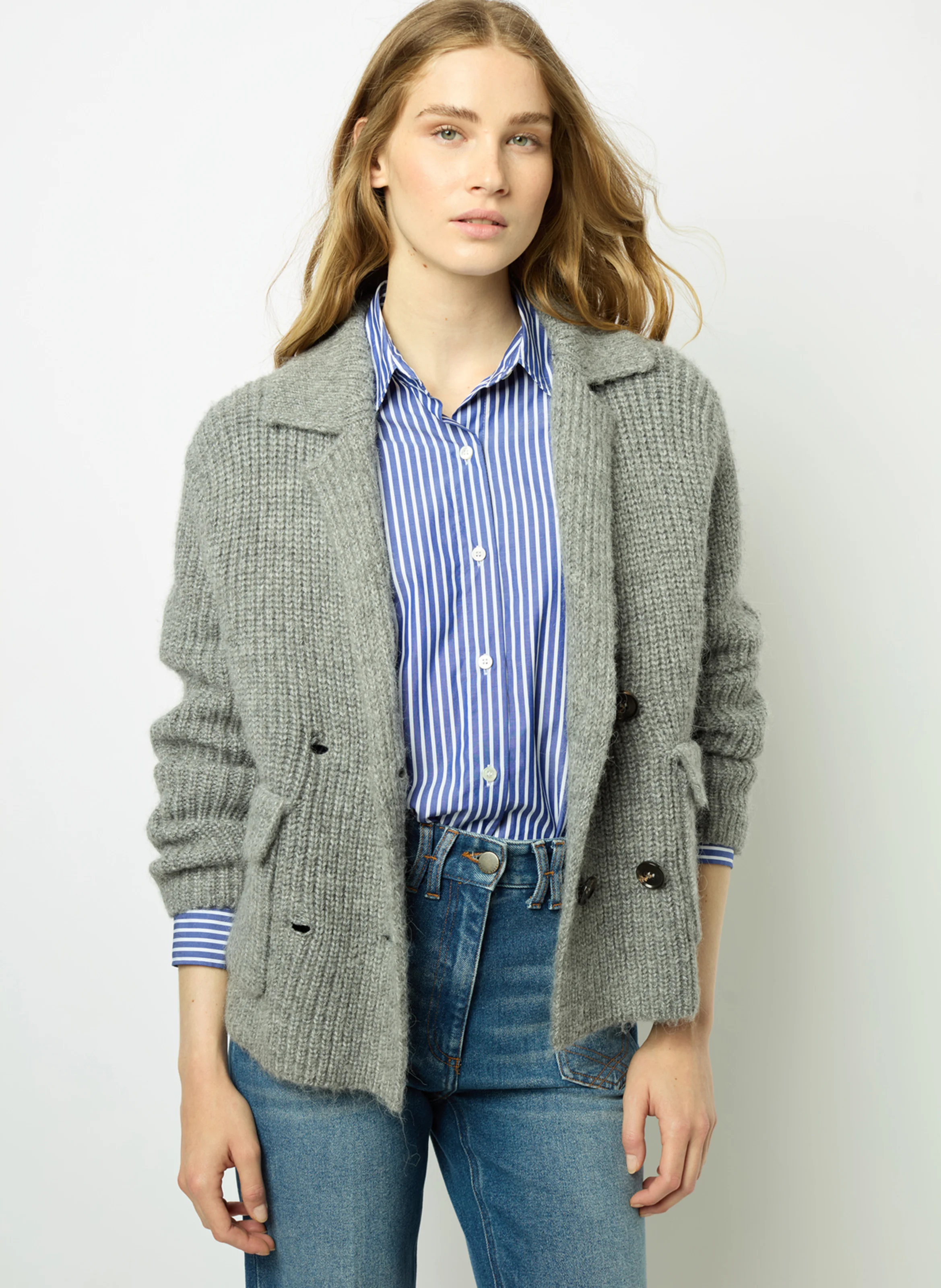 JOESSE - Gilet col classique en laine mélangée | Gris