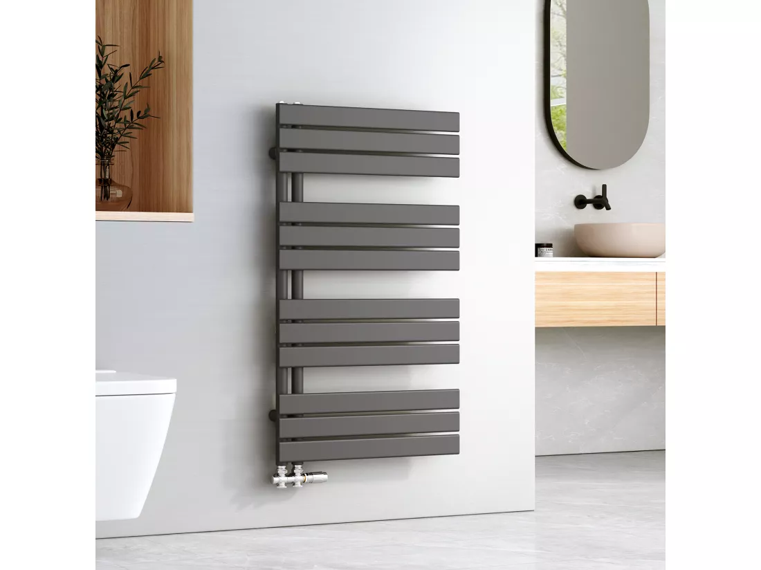 EMKE Sèche-serviettes à Eau Chaude Panneau Plat, Sèche-serviettes connexion latérale pour, Anthracite 1041x600mm 670Watts