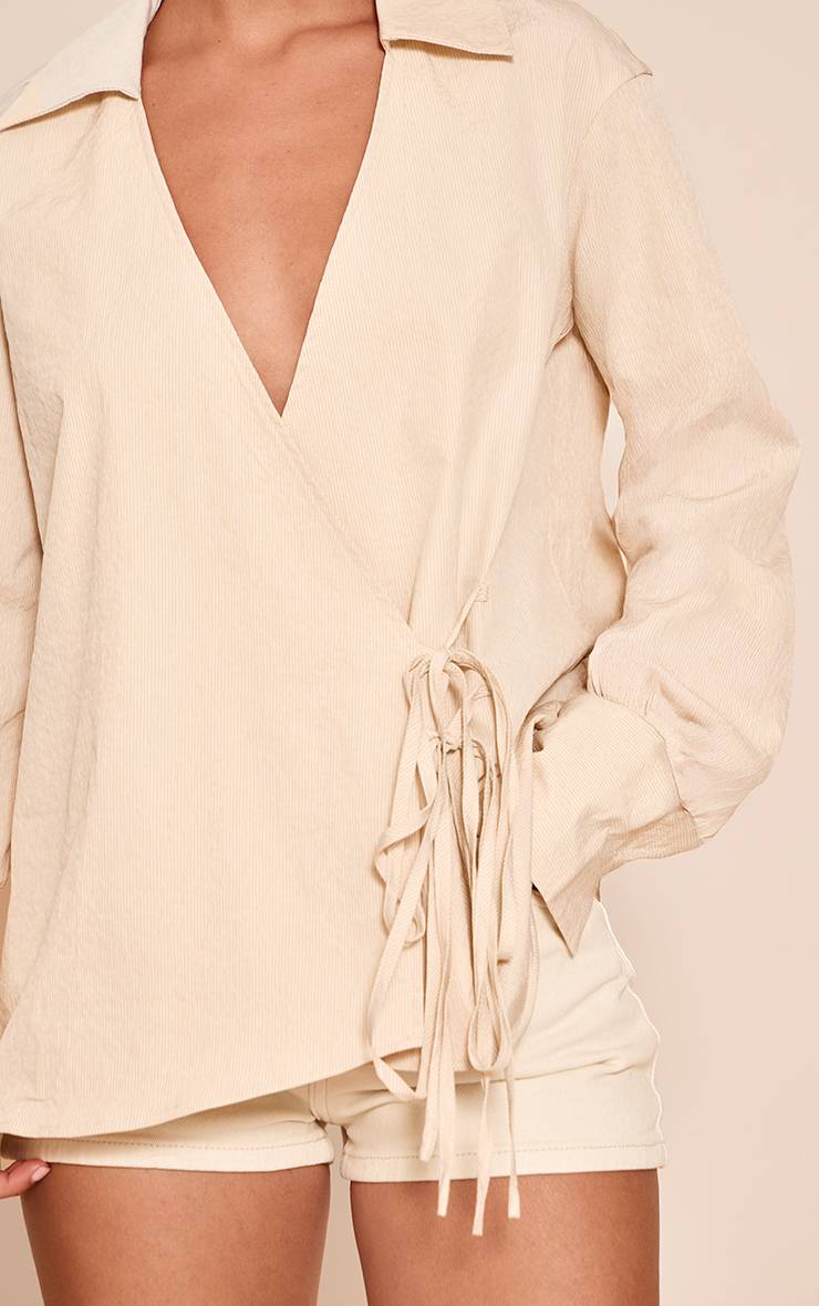 Gris Pierre Chemise Cache-cœur Texturée Avec Lien À Nouer