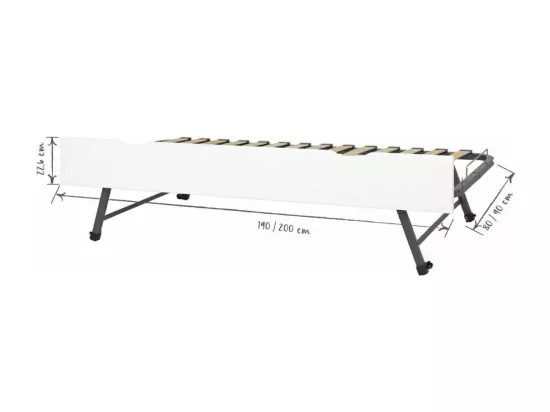 Sommier gigogne avec façade 2 mains 90x200 cm bois massif blanc MAKURIA