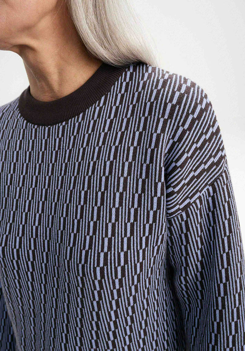 Mela Jacquard Strickpullover Faiza Dunkelbraune Linien