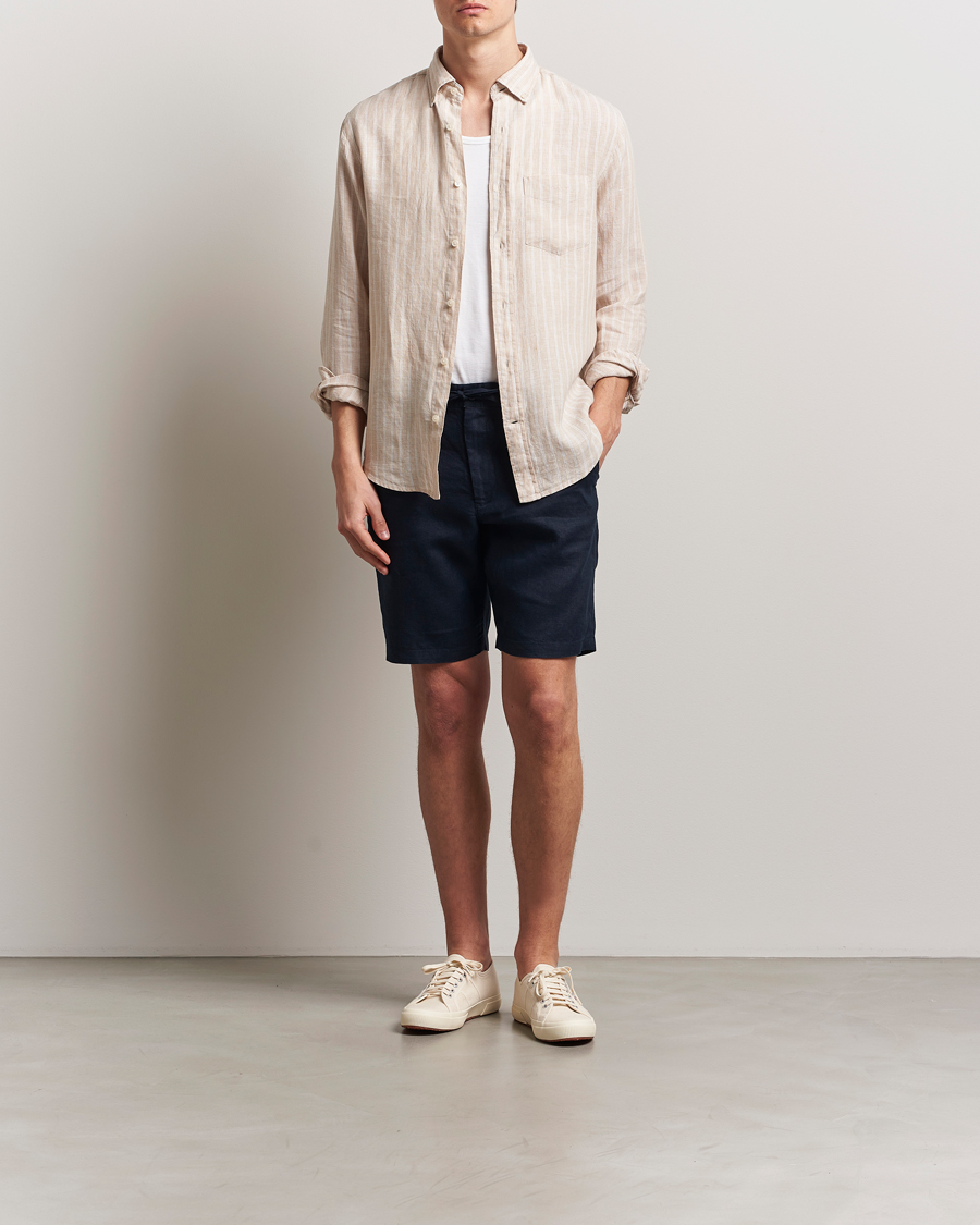 GANT Regular Fit Linen Striped Shirt Dry Sand