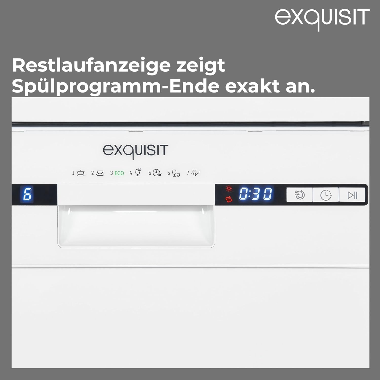 Exquisit PLUS Geschirrspüler 45 cm, Unterbaufähig, 9 Maßgedecke, 9 Liter, ECO-Programm, Startzeitvorwahl, GSP59309-030E weiss
