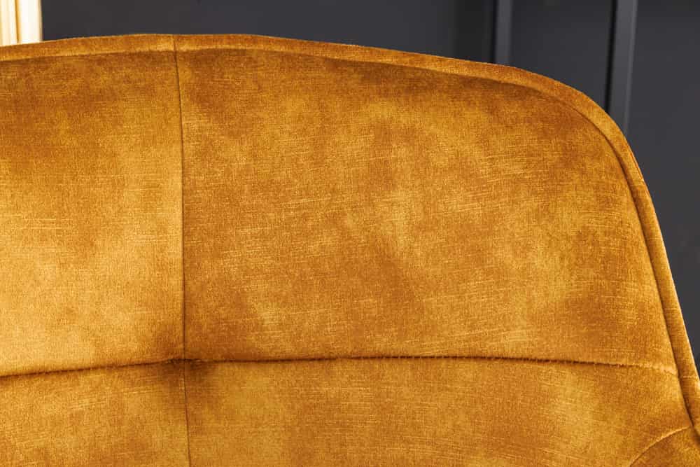 Design Barhocker EUPHORIA senfgelb Samt schwarze Metallbeine Barstuhl mit Lehne