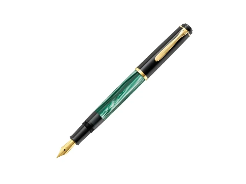 Pelikan 994103, Sort, Guld, Grøn, Marmor farve, Indbygget påfyldningssystem, Resin, Guld, Italic spids, Forgyldt stål