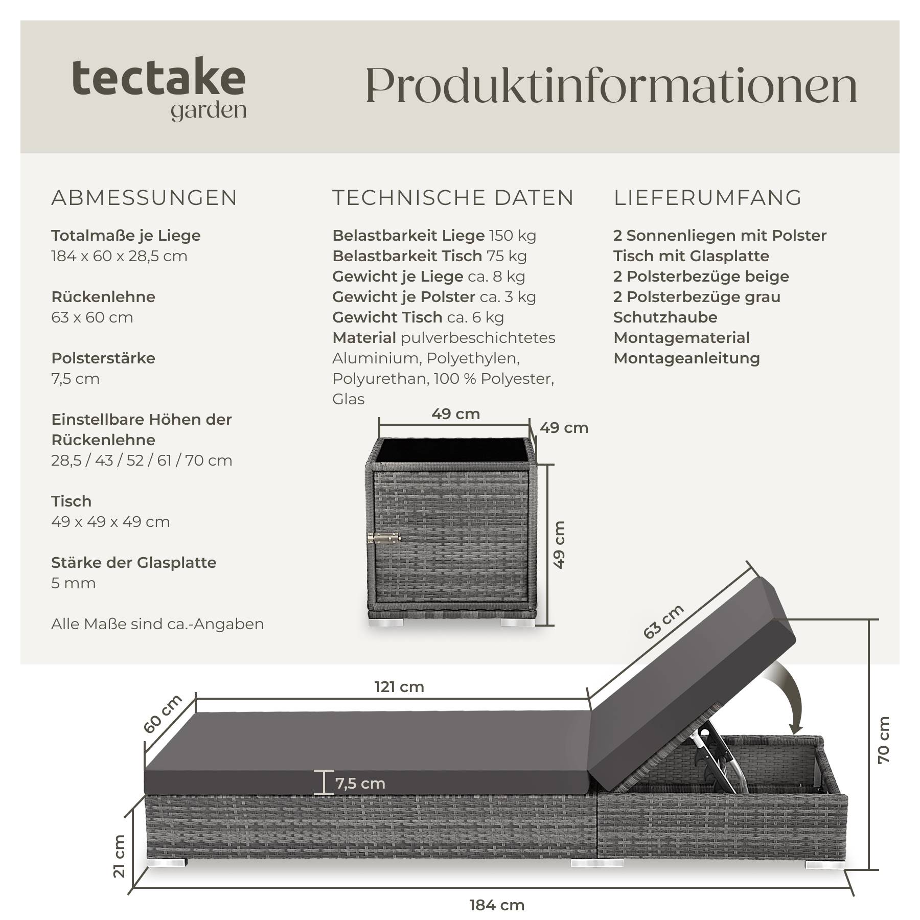 2er Set Rattan Sonnenliegen