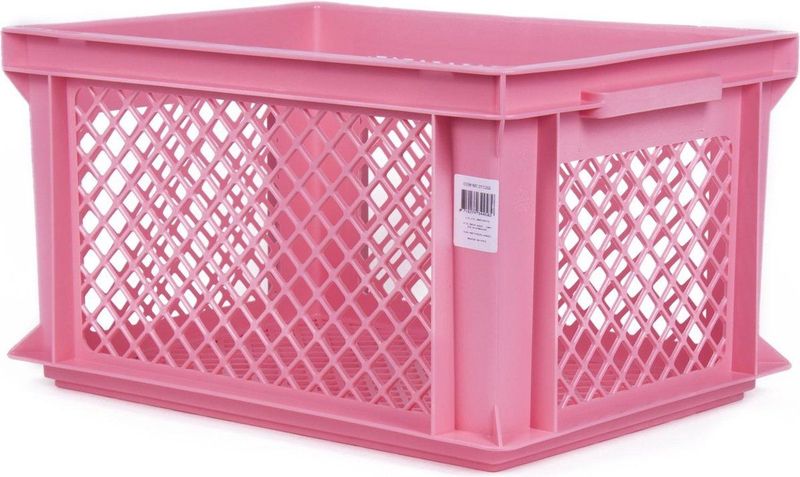 Lastpak Middelgrote fietskrat - stevig kunststof - geperforeerde bodem - roze - 40 x 30 x 22 cm