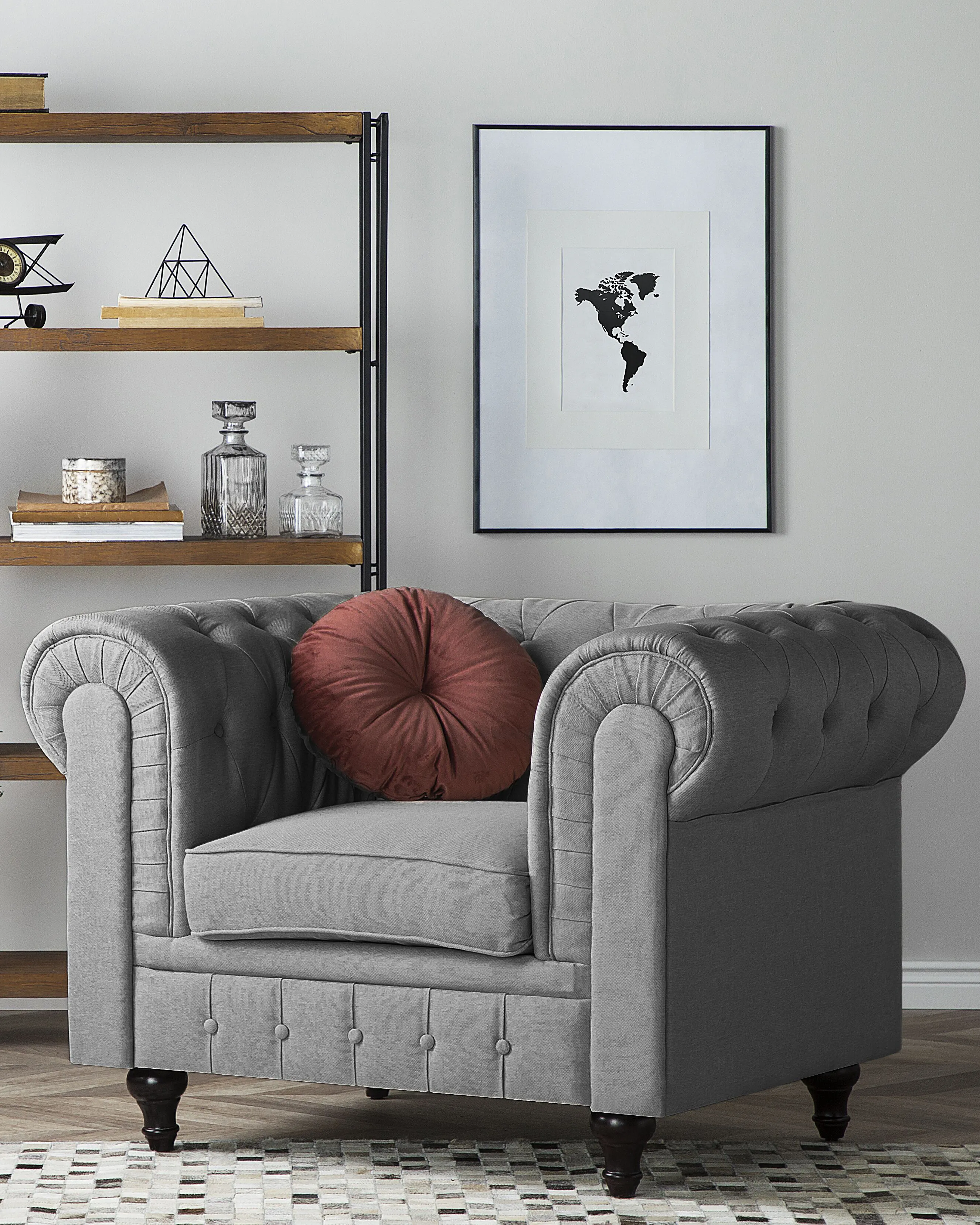 Fauteuil CHESTERFIELD Stof Lichtgrijs