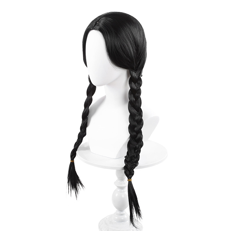 Wednesday Addams Perücke Fasnacht Kostüm Zubehör Motto Party / Halloween Accessoire - Schwarz