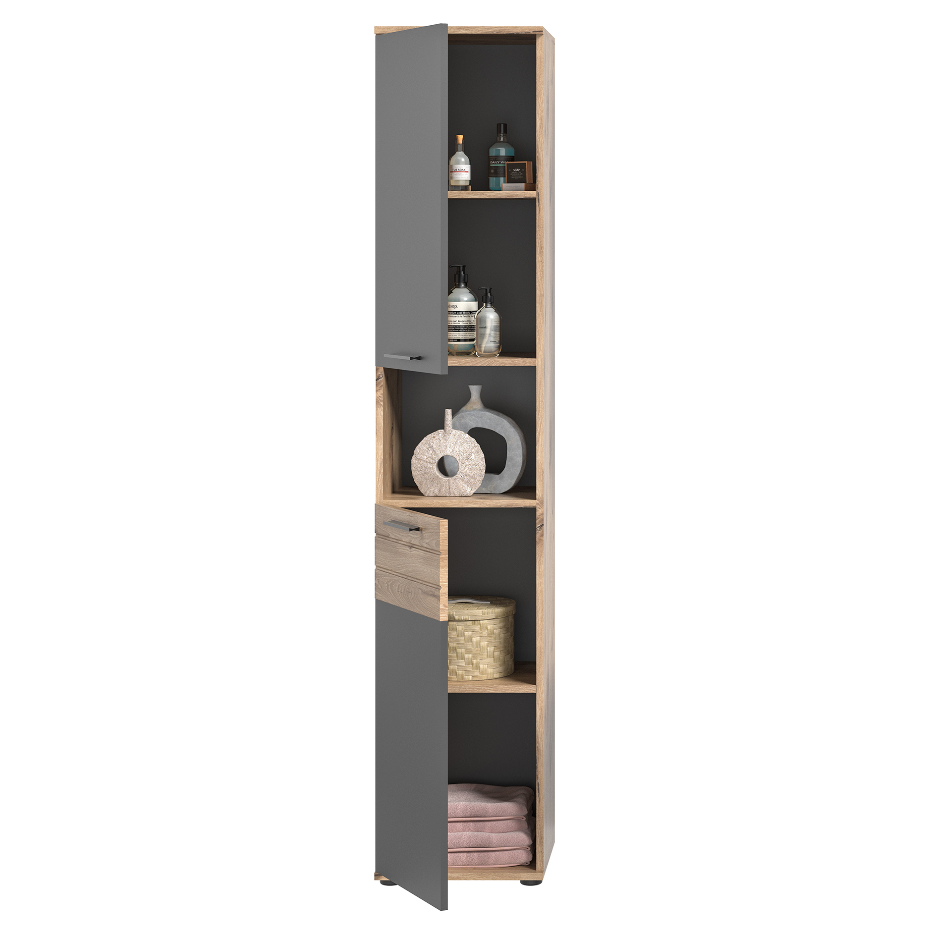 Hochschrank MASON - Nox Oak - Basalt grau - 37 cm