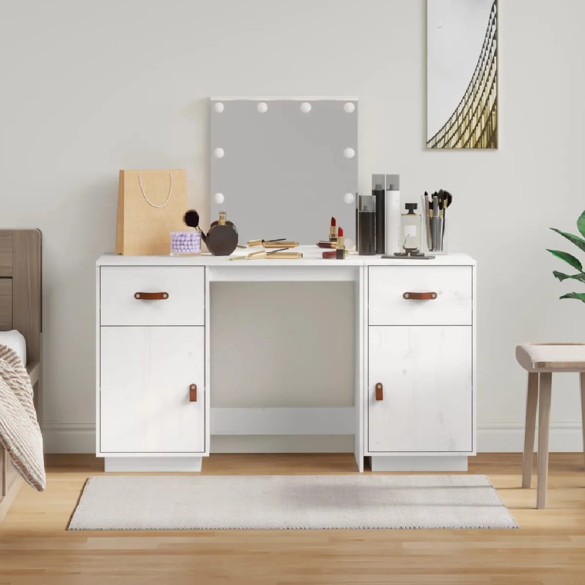 vidaXL Coiffeuse avec LED - Blanc