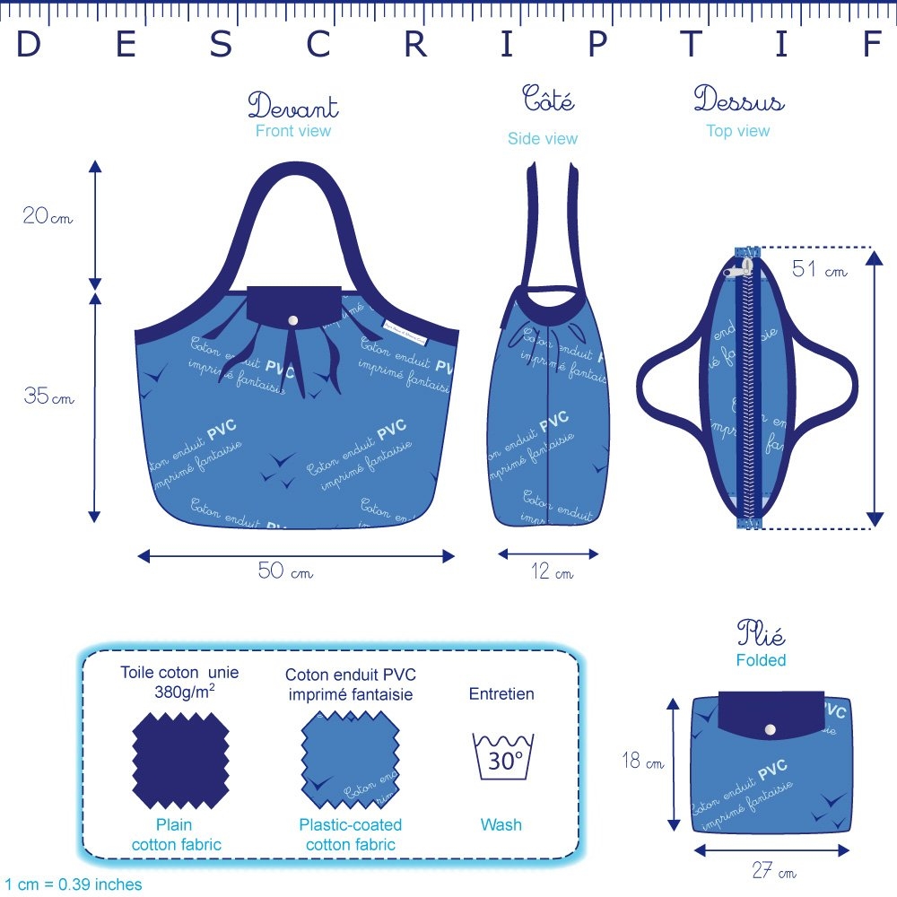 Sac Cabas Taille Moyenne Plissé Paquerette Marine