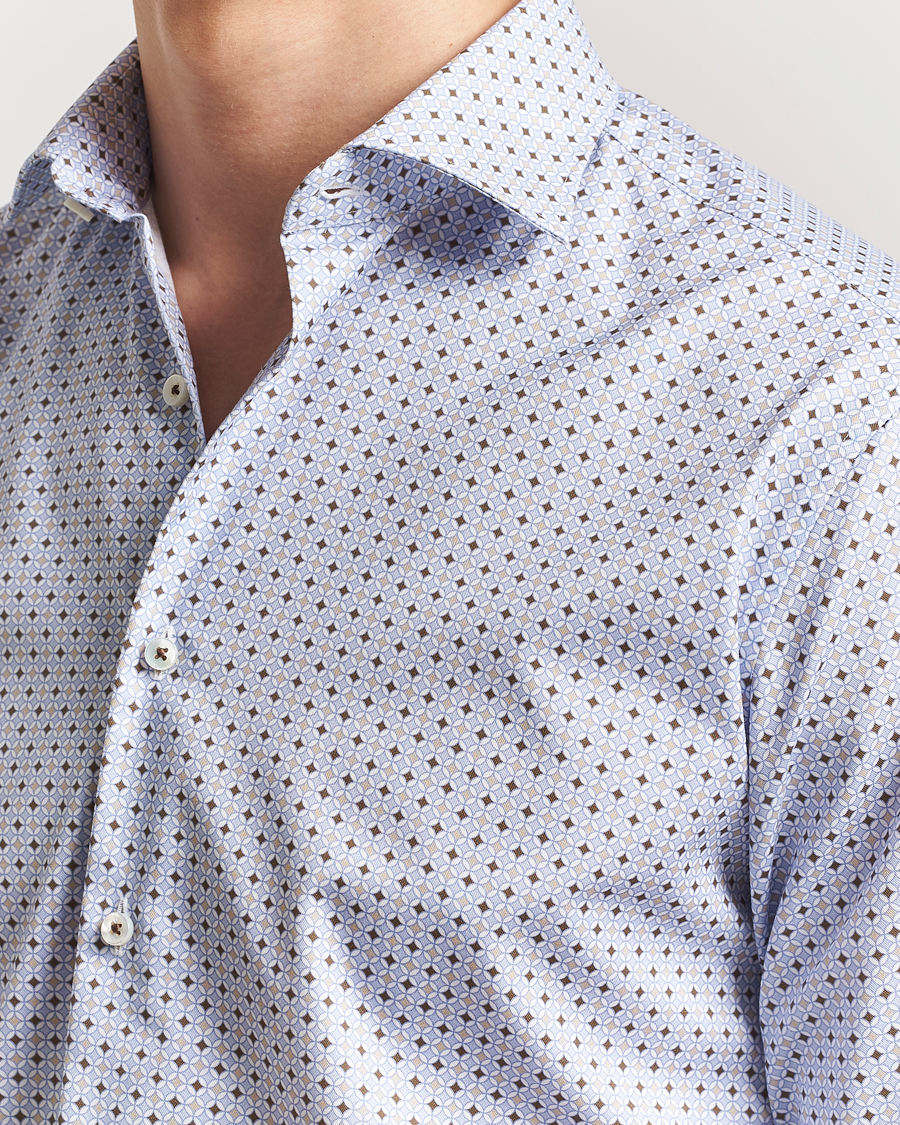 Stenströms Fitted Body Printed Cut Away Shirt Blue