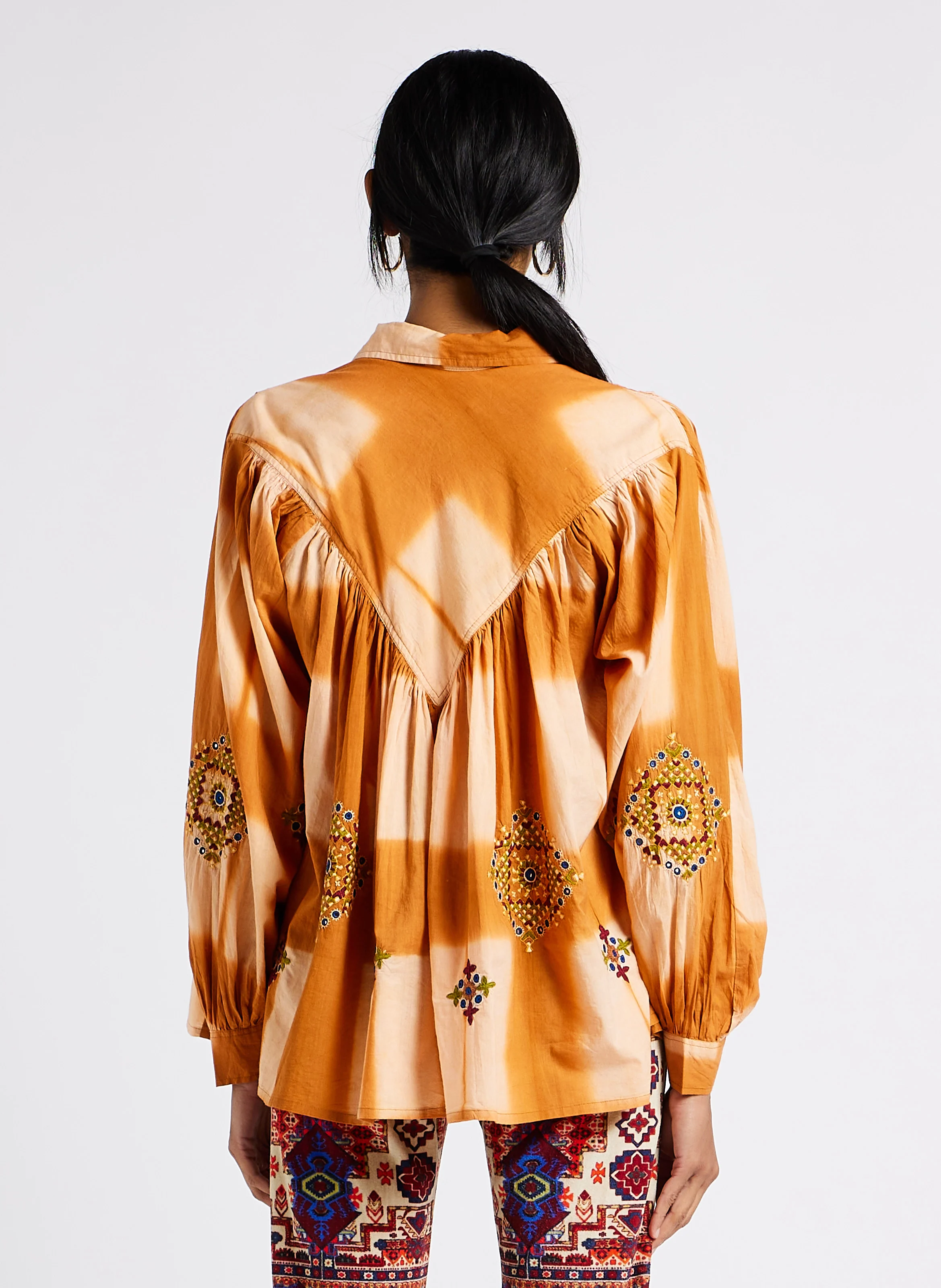 PALM - Chemise col classique imprimée et brodée en coton| Orange