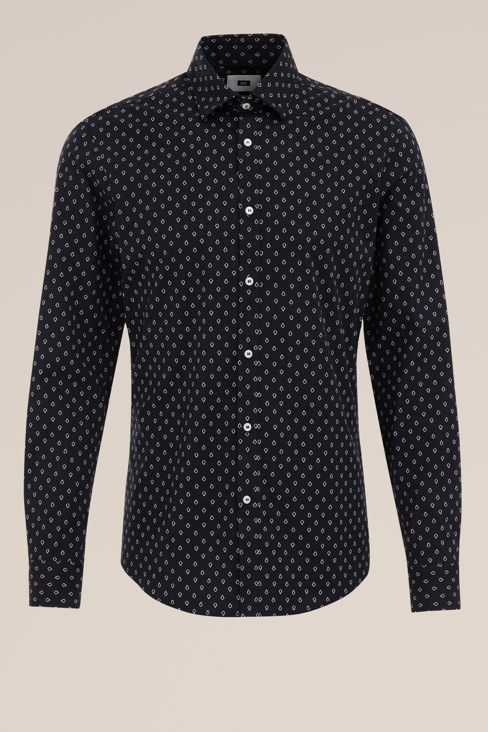 anti-odour stretch overhemd met dessin WE Fashion Donkerblauw