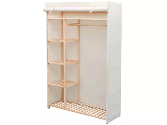 Garde-robe en tissu et bois de pin 110x40x170 cm