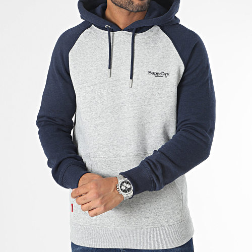 Sweat Capuche Essential Baseball Gris Chiné Bleu Marine