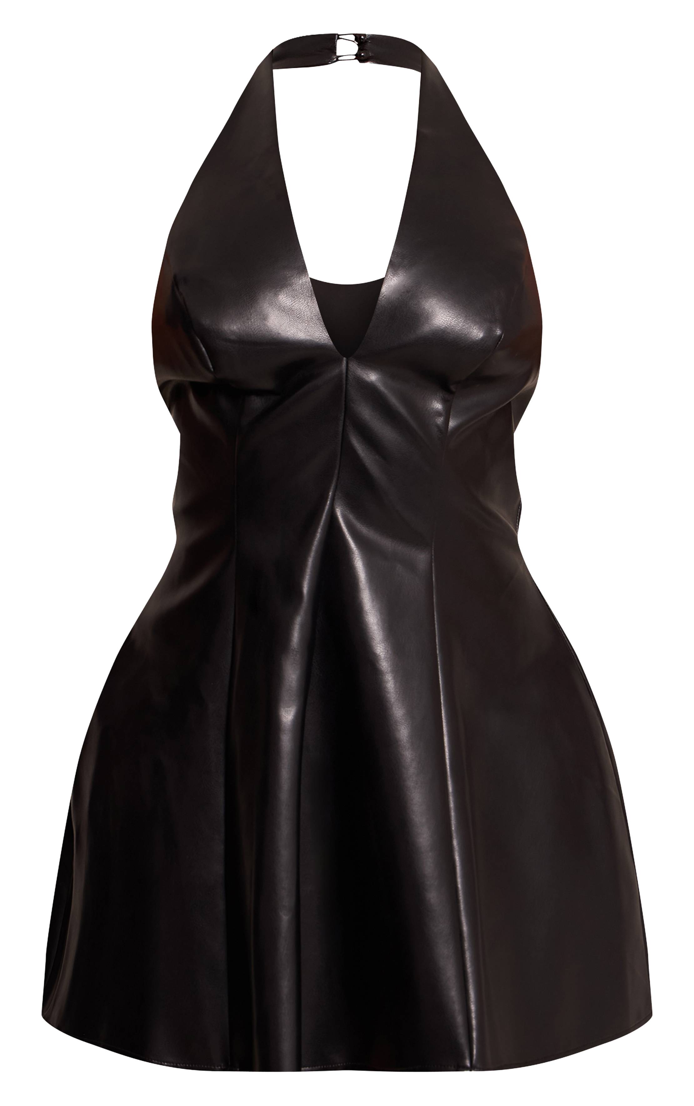 Noir Robe Courte Évasée En Synthétiquecuir À Décolleté Plongeant Shape