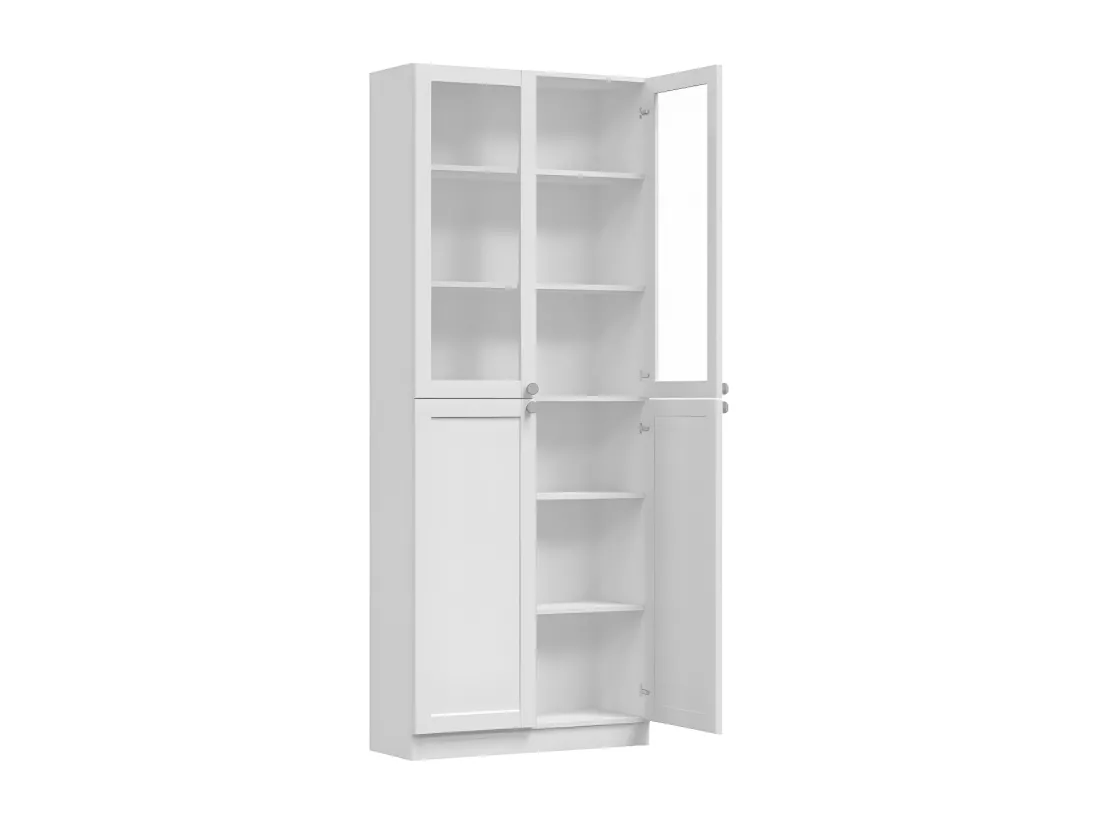 PERRY - Vitrine à quatre portes - Style classique - 6 étagères - 80.5x31x200 cm - Meuble salon