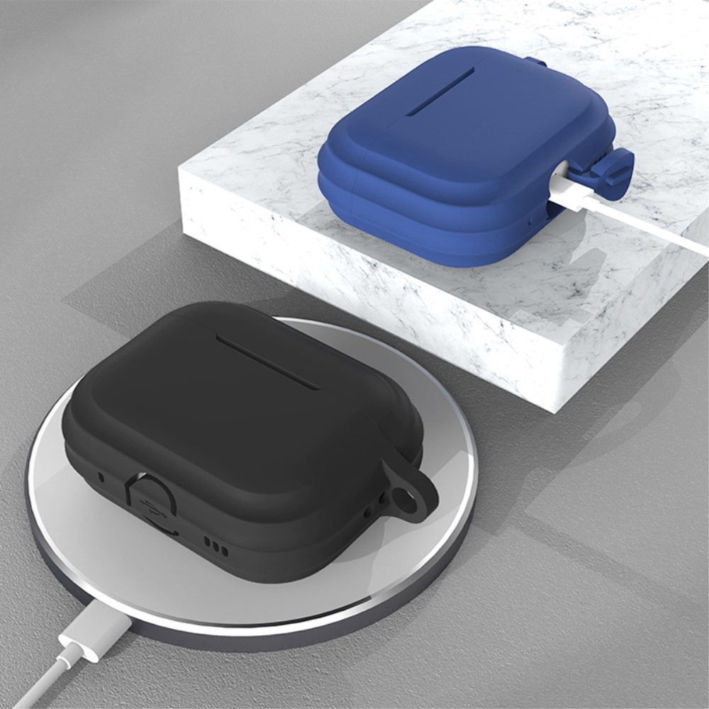 AirPods Pro 2 / AirPods Pro Rugged Silikon Case Schutzhülle Abdeckung mit Karabinerhaken - Schwarz (Matt)