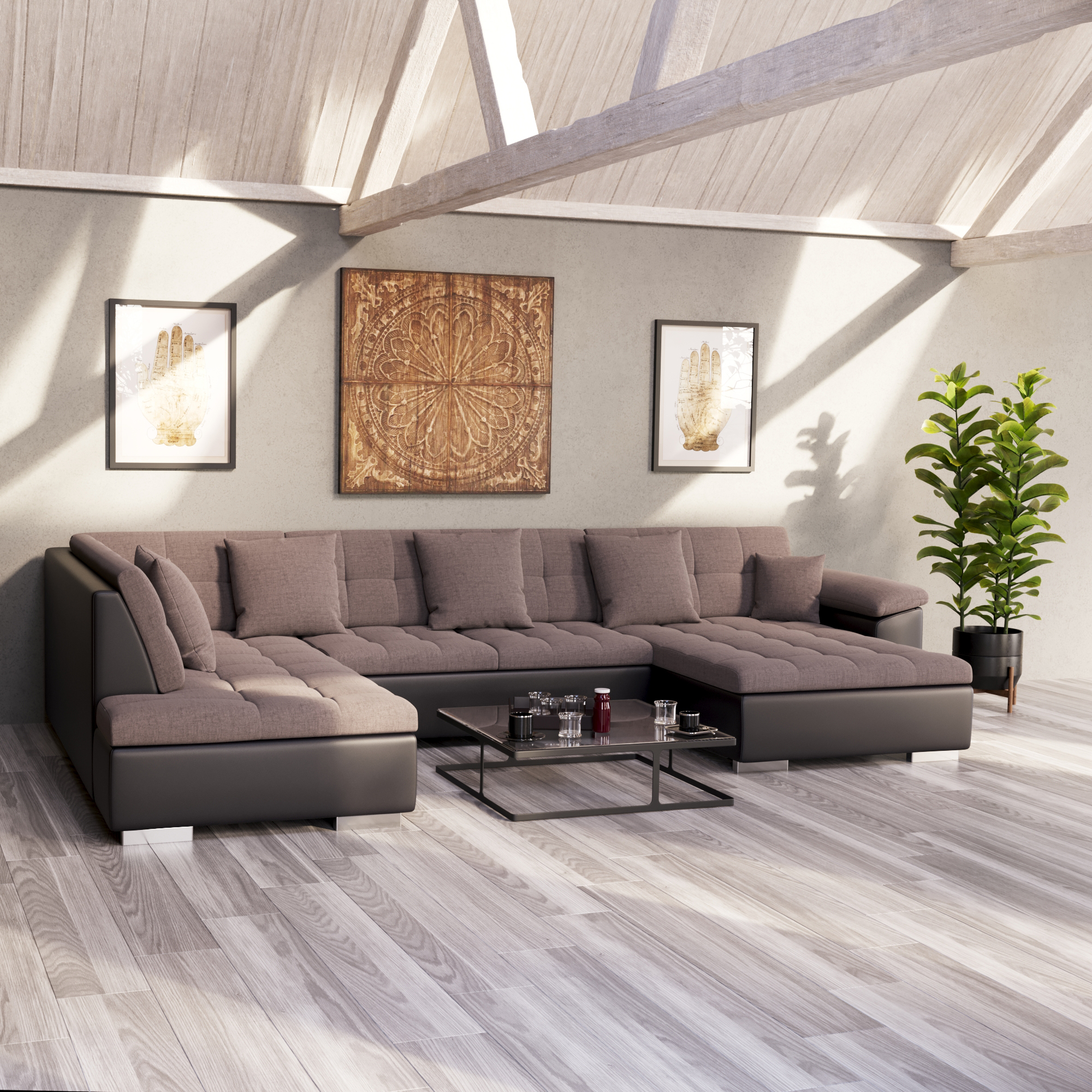 Ecksofa ARIA rechts taupe/schwarz