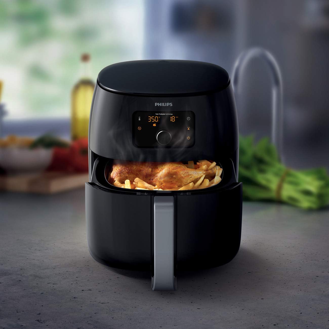 Fritadeira sem óleo Philips Premium XXL com tecnologia de remoção de gordura, 1,36 kg/7 qt, preta, HD9650/96
