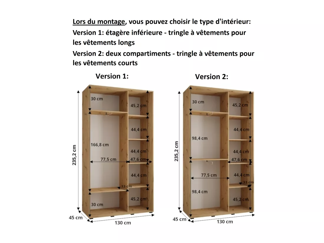 ARMOIRE DAVOS 11 À PORTES COULISSANTES 235,2/130/45 2 portes