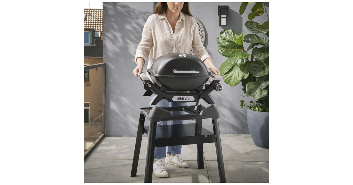 WeberQ 1200N gasbarbecue met zijtafels en compact onderstel  (Zwart, 1 Brander | Propaan/butaan)