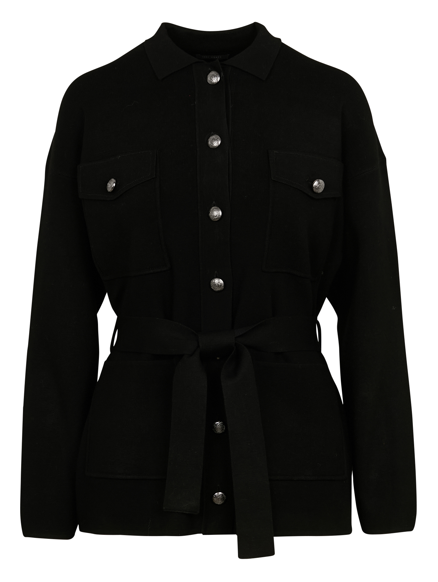 Gilet droit boutonné à ceinture | Noir