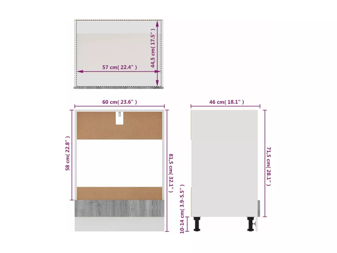 Armoire à four Sonoma gris 60x46x81,5 cm Bois d'ingénierie