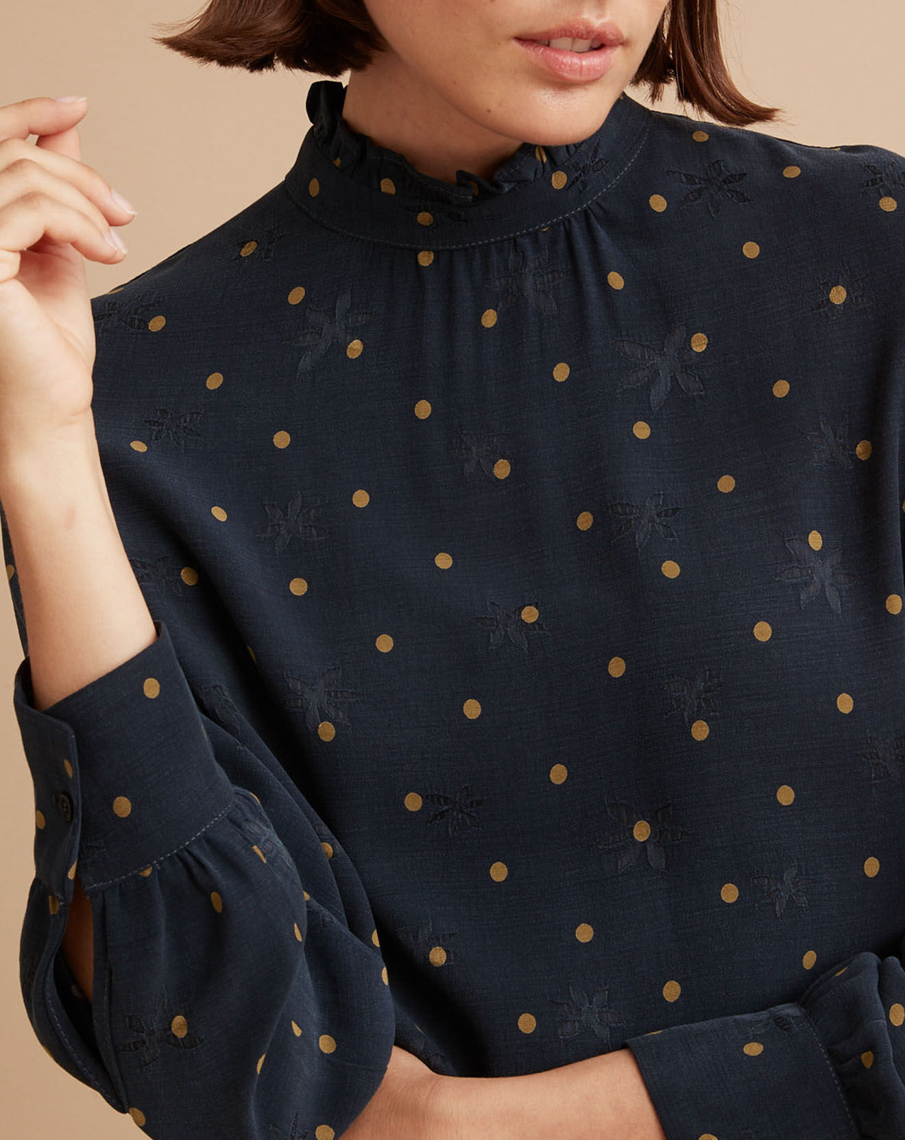 Cyrillus Blouse à pois Limited Collection bleu foncé