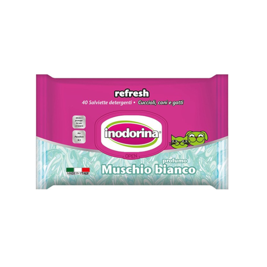 Lenços umedecidos Inodorina Refresh White Moss para cães e gatos