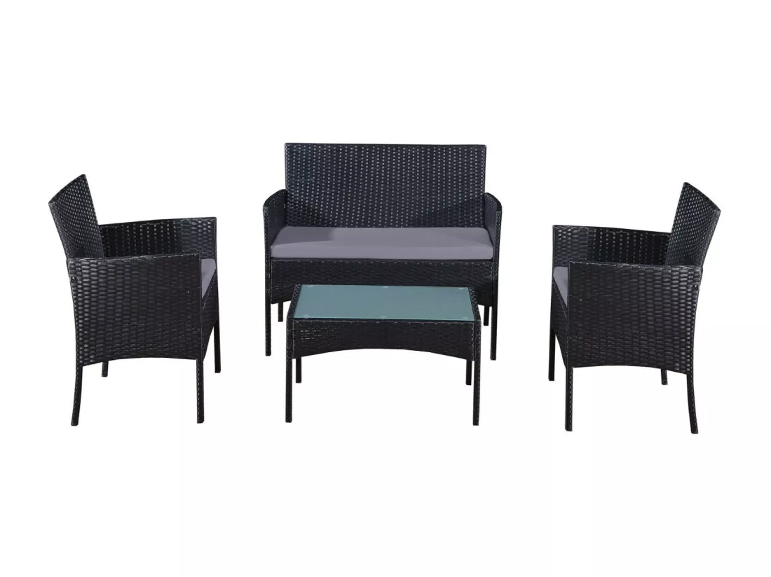 Salon de jardin résine tressée Noir/Gris - ensemble 4 places - Canapé + Fauteuil + Table - IMORA